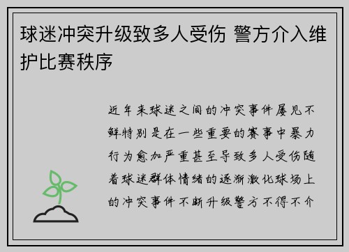 球迷冲突升级致多人受伤 警方介入维护比赛秩序